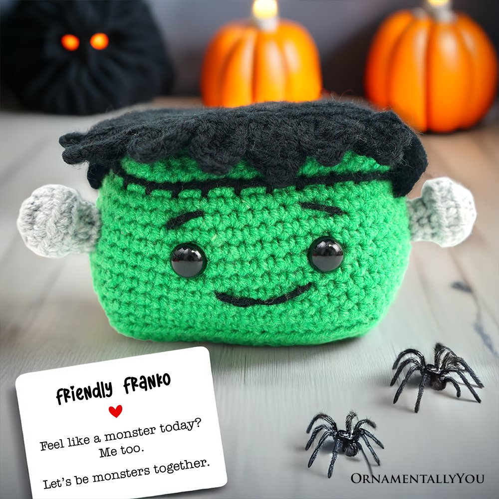 Positivity Frankenstein Crochet Support Doll, Halloween Encouragement Gift for Children and Adults - Dark Romance Crates